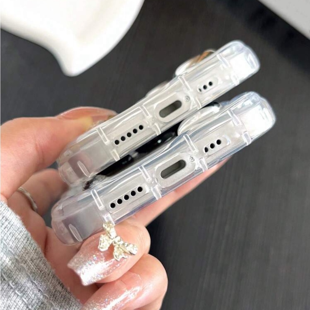 Transparent Wave Pattern Soft Silicone Plating Rhinestone Heart Protective Phone - Picture 2 of 4